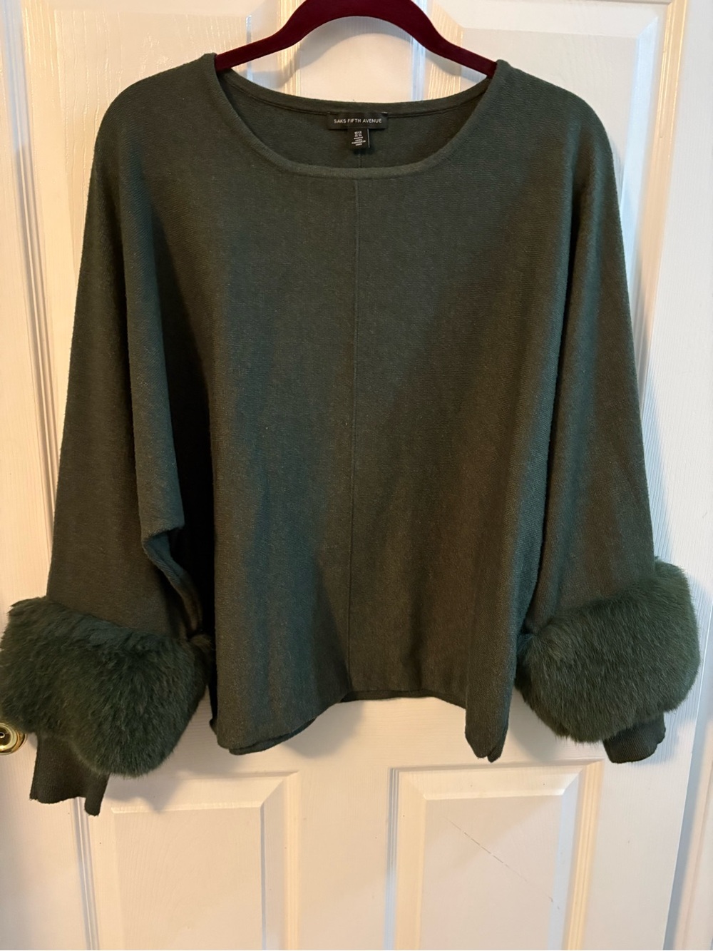 Saks Fifth Avenue sweater with faux fur cuffs